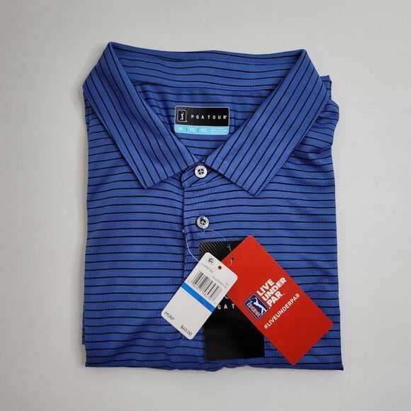 PGA TOUR Men's Single Feeder Striped Polo Shirt - Picture 2 of 3